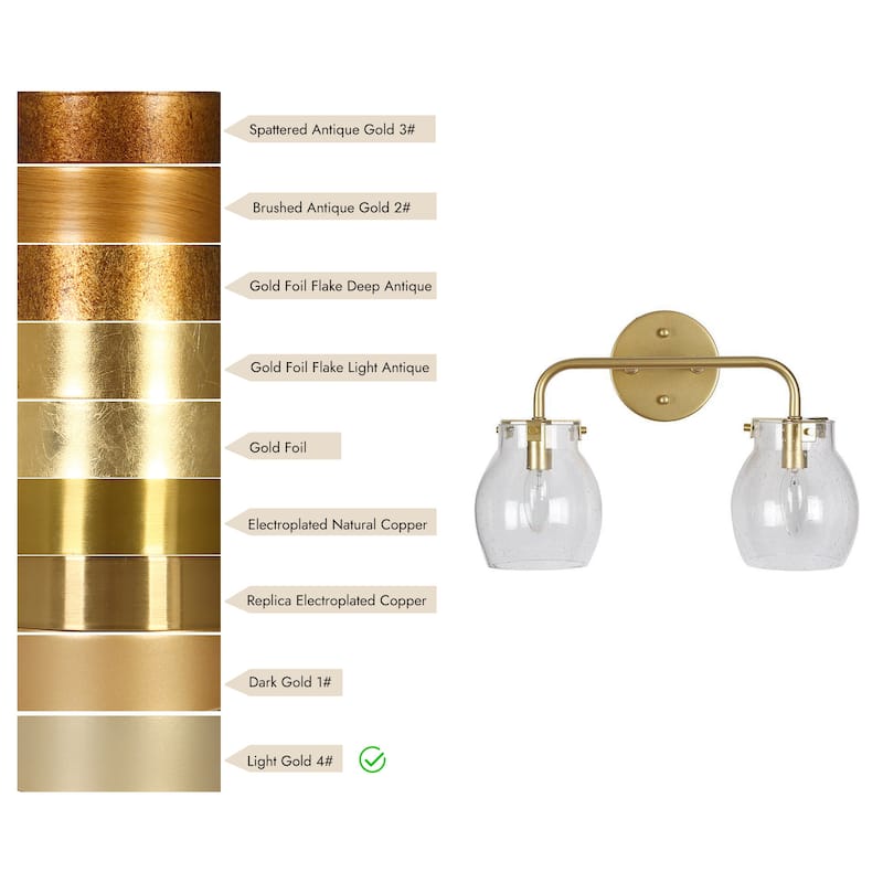 Modern 2-Light Gold Bathroom Vanity Lights Globe Wall Lighting with Seeded Glass - 14" L x 7" W x 10" H