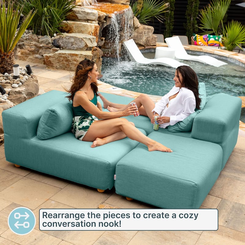 Jaxx Vada Outdoor Sun Lounger Loveseat Luxurious Modular Double Chaise and Conversation Nook - 72" W x 79.5" D x 25.5" H