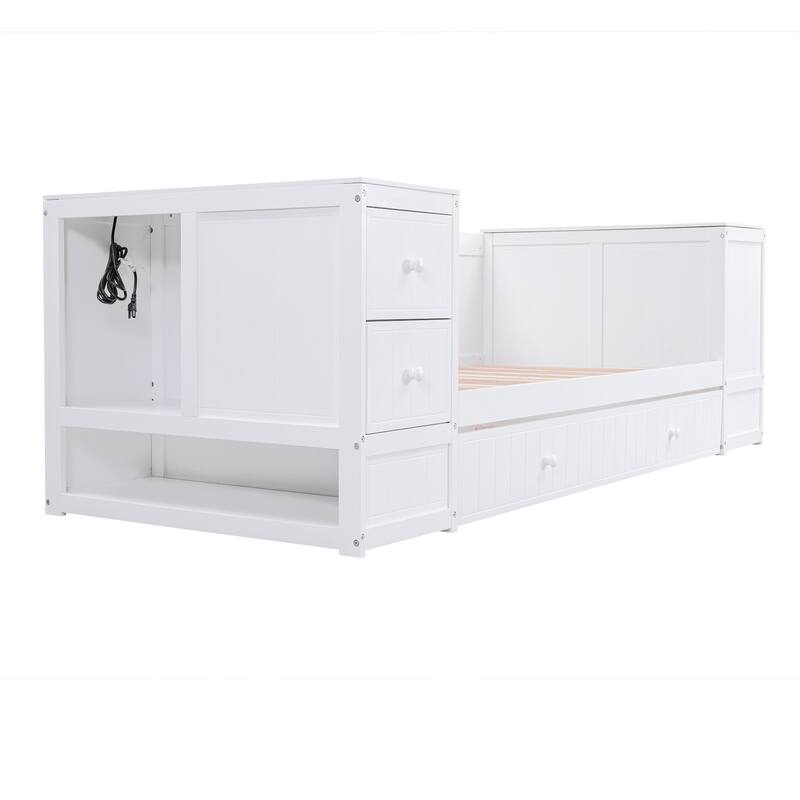 Twin Size Daybed with Storage Arms, Trundle and Charging Station