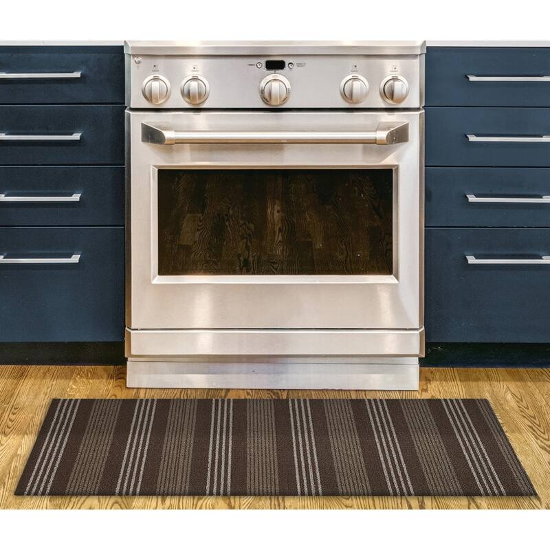 Nautica PVC Loop Utility Indoor/Outdoor Striped Mat - 17.5x48 inch - Hurley Brown