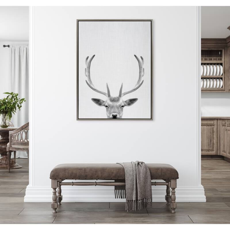 Kate and Laurel Sylvie Deer Portrait Framed Canvas by Simon Te Tai