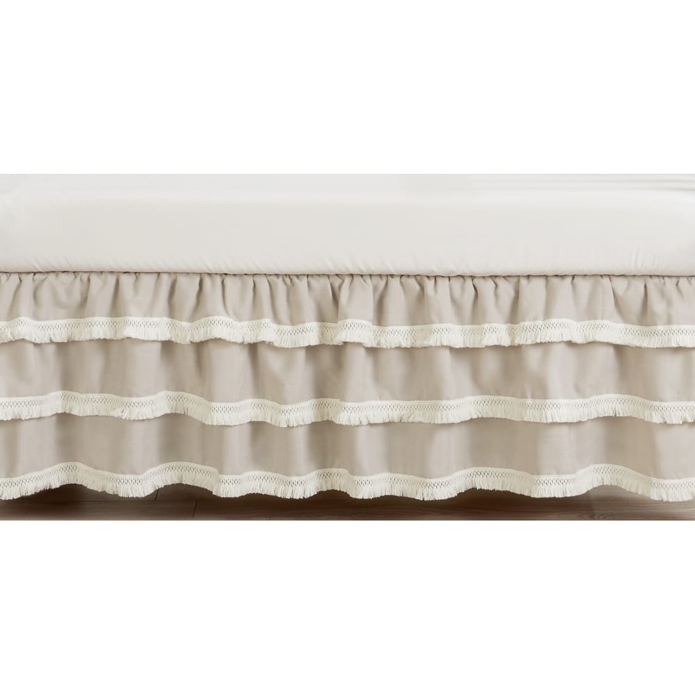 Boho Bohemian Boy Girl Tiered Ruffled Crib Bed Skirt - Solid Taupe Beige Ivory Cream Linen Farmhouse Shabby Chic Neutral Unisex