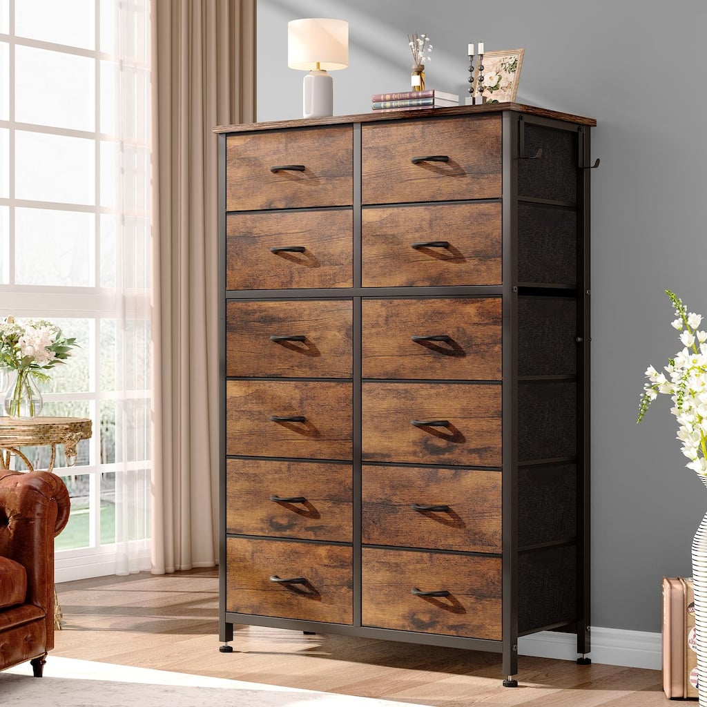 12 Drawer Dresser Tall Fabric Chests of Drawers Closet for Bedroom
