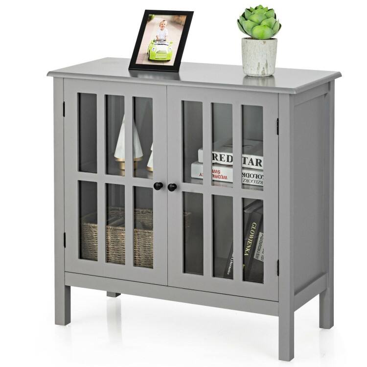 Glass Door Sideboard Console Storage Buffet Cabinet - 32" x 14" x 31" (L x W x H)
