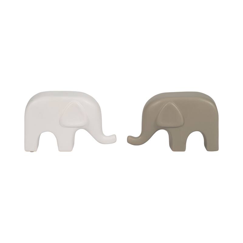 Sagebrook Home Stoneware Ceramic Elephant Figurine - Modern Minimalist Decorative Sculpture for Home and Office Decor