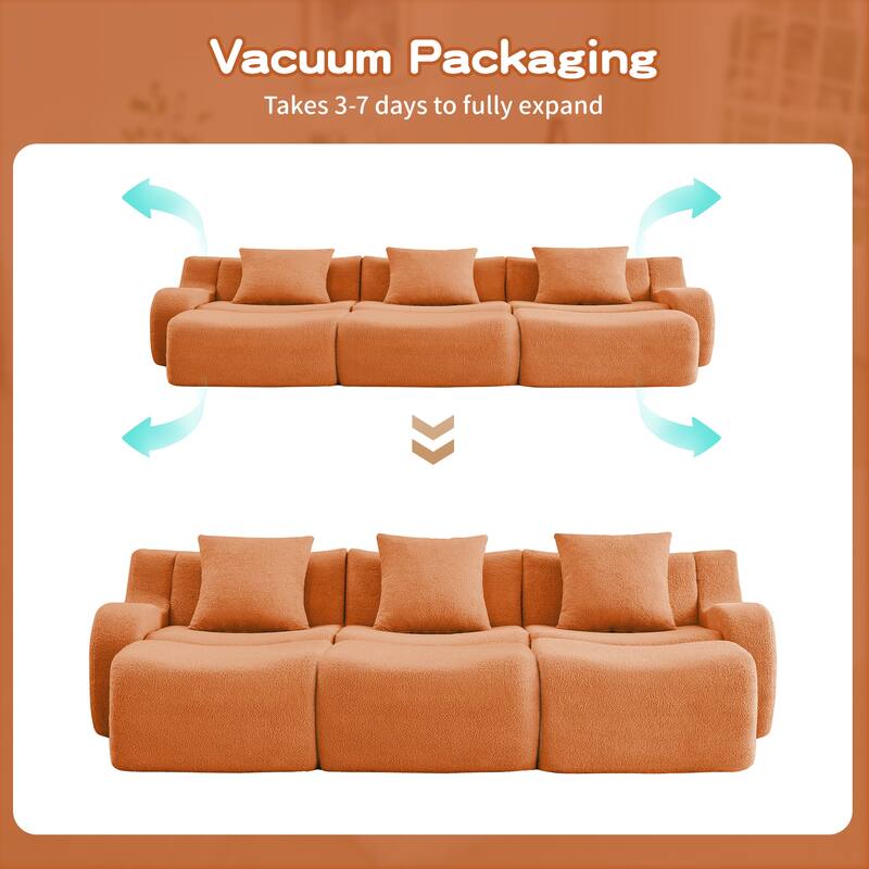 Anmytek Modern Plush 3-Seat Chaise Sofa - High-Quality Teddy Fabric, 32D High Density Sponge, No Assembly