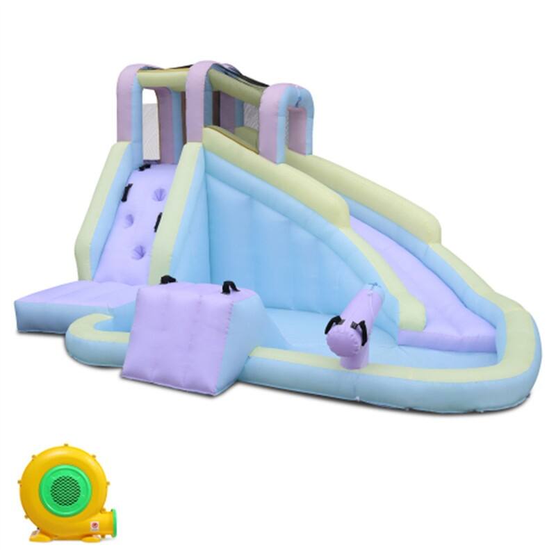 157" L X 118" W Inflatable Bounce House With 550W Air-Blower, Long Water Slide, Surf Slide - N/A - Purple
