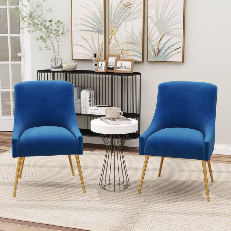SEYNAR Velvet Upholstered Dining Chair Set of 2, Modern Glam Armless Side Chair - Navy