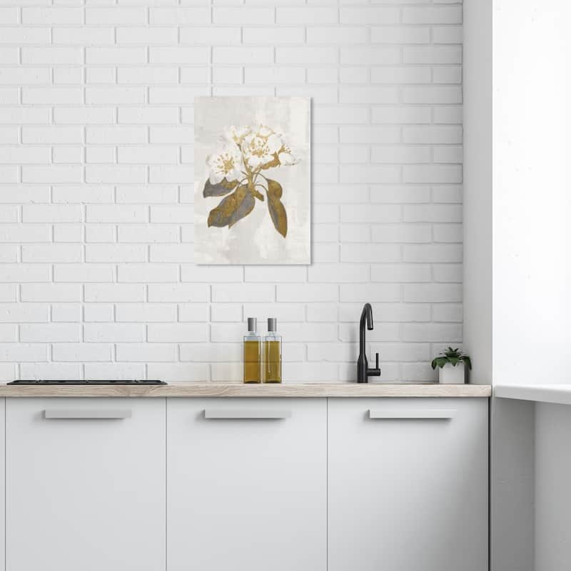 Wynwood Studio Prints Floral and Botanical Golden Spring Blossoms White and Gold Modern & Contemporary Wall Art Canvas Print - 24 x 16