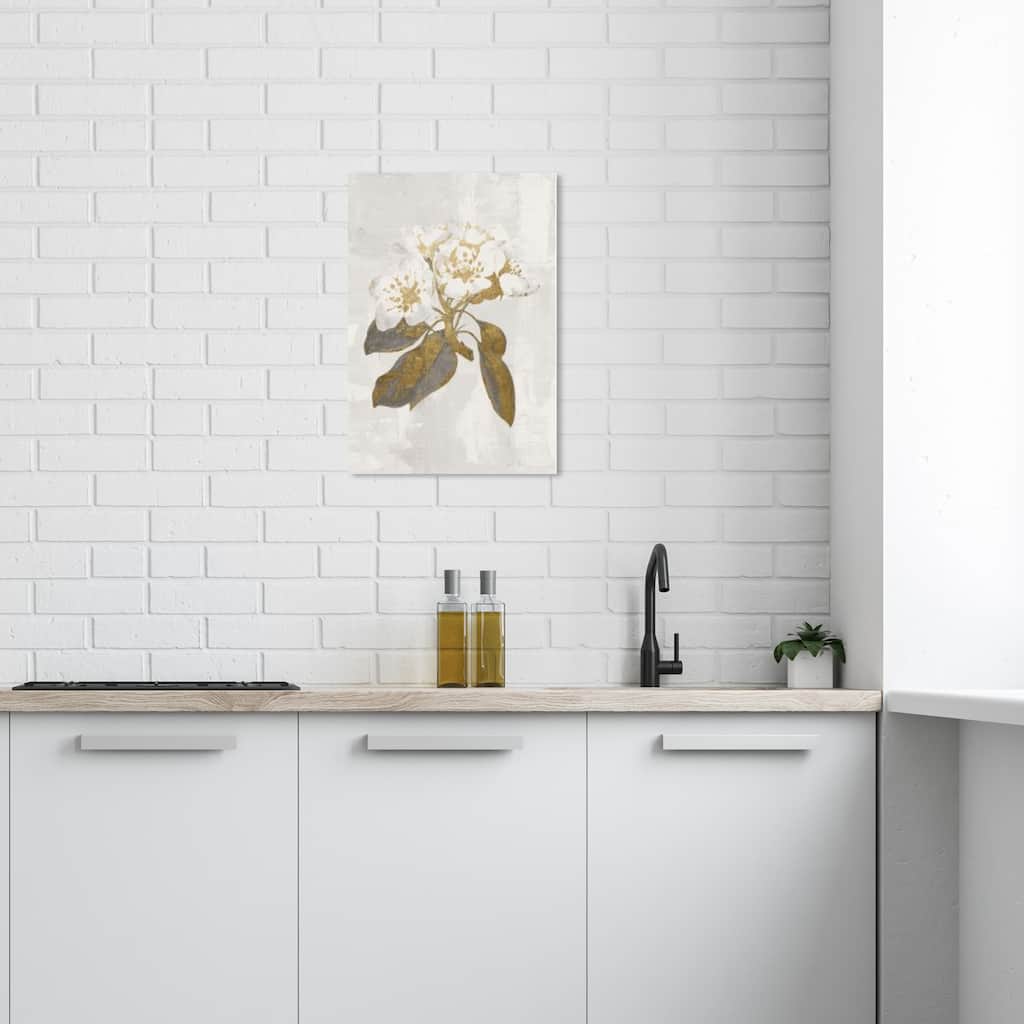 Wynwood Studio Prints Floral and Botanical Golden Spring Blossoms White and Gold Modern & Contemporary Wall Art Canvas Print