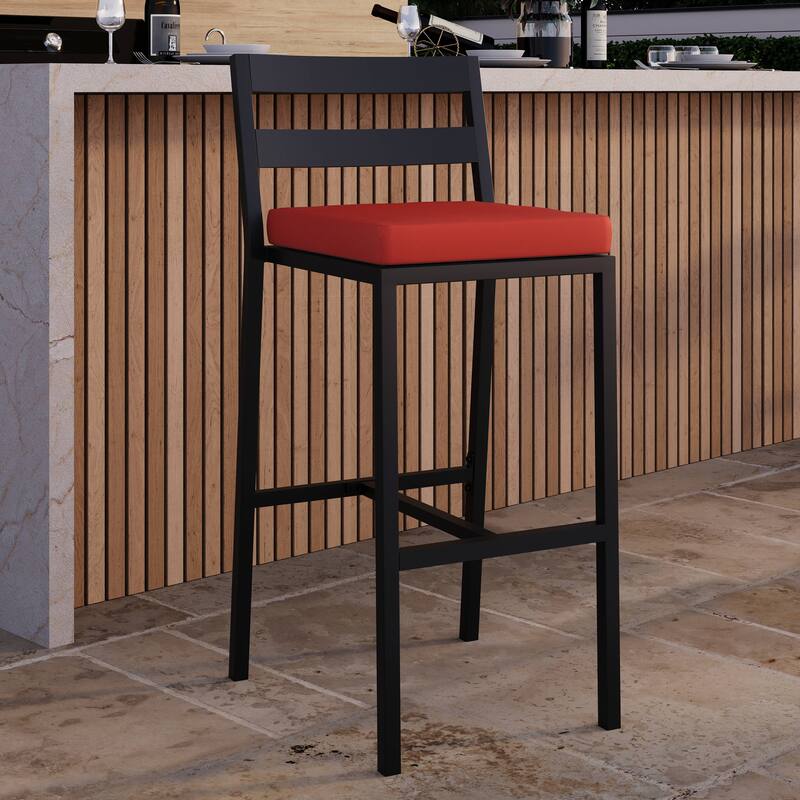 Patio Bar Stool in Powder-Coated Aluminum Frame with Removable Cushion Set of 2