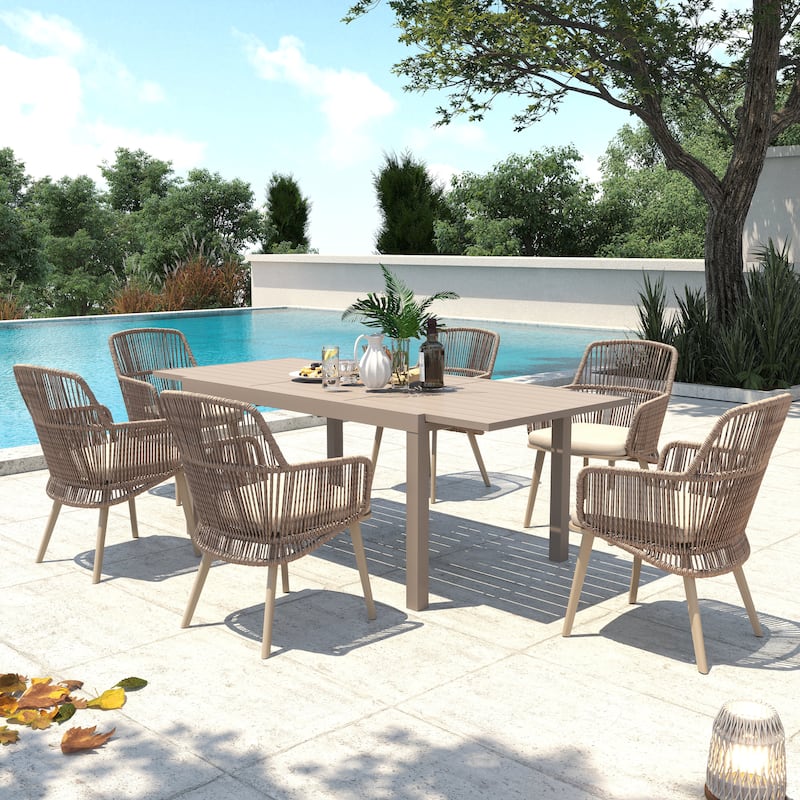 Outdoor Patio Dining Set Dining Chairs and Extendable Dining Table (7-Piece Set)