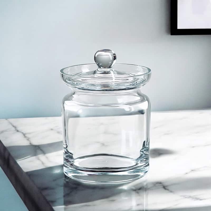 HomeRoots 6" Clear Mouth Blown Crystal Biscuit Jar - Clear