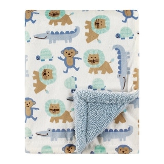 Luvable Friends Baby Boy Plush Blanket with Faux Shearling Back, Boy Jungle, One Size - Boy Jungle - One Size