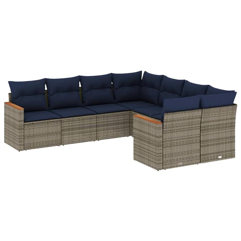 vidaXL 8 Piece Patio Sofa Set with Cushions Gray Poly Rattan - 24.4 x 24.4 x 27.2