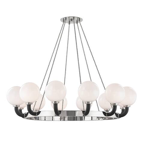 Hudson Valley Werner 12-light Polished Nickel and Black Pendant, Opal White Glass