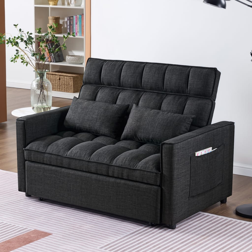 Modern 76" L 3-in-1 Multi-Functional Dark Grey Sleeper Sofa with Iron Frame Pull-Out Loveseat