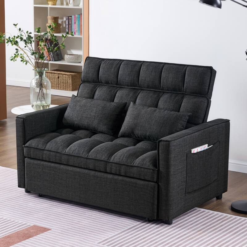 Modern 76" L 3-in-1 Multi-Functional Dark Grey Sleeper Sofa with Iron Frame Pull-Out Loveseat - Dark Grey