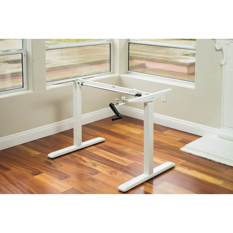 Canary Products White Height Adjustable Crank Desk Frame, Tabletop Not Included, 48.56 Inch Max Height