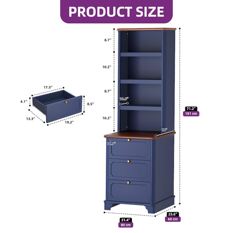 Moasis 23"W 4-Tier Open Shelves Bookcase Wood Bookshelf with Drawers for Living Room