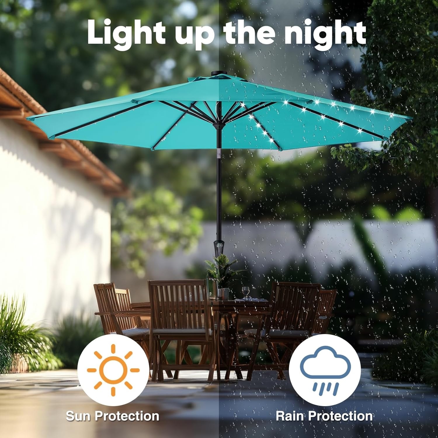 can a patio umbrella handle rain Kiss the Water 10' x 6.5' Umbrella, Rectangular Patio Umbrella, Metal Pole Square Outdoor with Crank and Push Button Tilt, Large Outdoor Umbrella with Polyester Canopy, Dark Red The tilt function gives you extra shade control 10FT Outdoor Patio Umbrella with