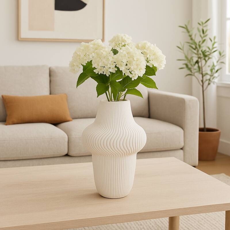 Porcelain Ribbed 3D Printed Vase - Ivory/Beige