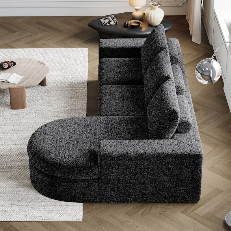 Chenille Cloud Deep Seat Couch L-shape Sectional Sofa w/ Curved Chaise