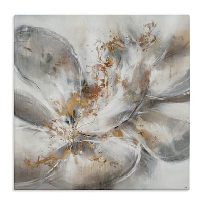 Stupell Abstract Flower Bloom Grey Gold Painting Canvas Wall Art
