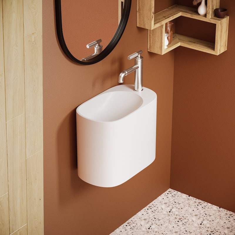 Terre 17.5" Right Side Faucet Wall-Mount Bathroom Sink in White - White