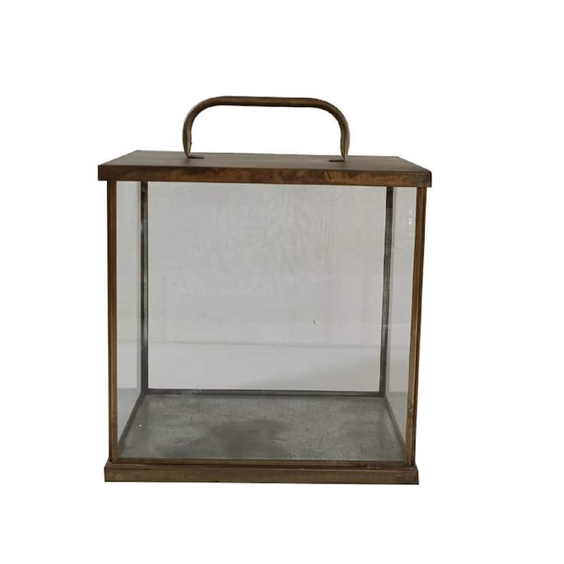 Antique-Style Aged Iron Lantern - 13.25" - Brown