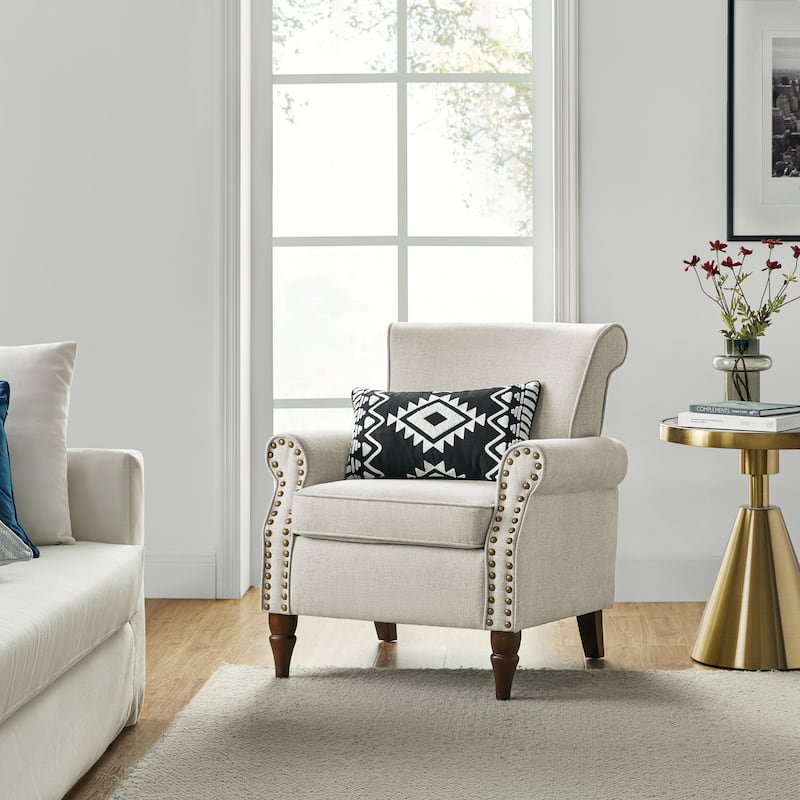 Nyctelius Upholstered Comfy Accent chair with Turned Wooden Legs and Nailhead Trim Set of 2 by HULALA HOME