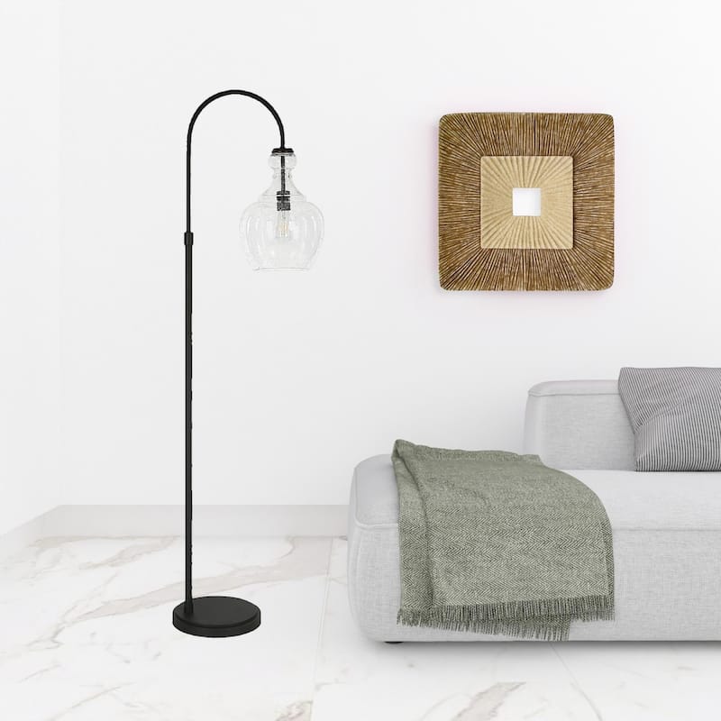 Metal Arched Floor Lamp with Dome Glass Shade and Foot Switch - 19” x 12” x 70” (D x W x H)