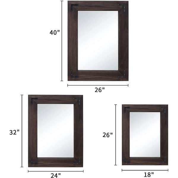 dimension image slide 0 of 5, Rustic Wooden Framed Wall Mirror, Natural Wood Bathroom Vanity Mirror