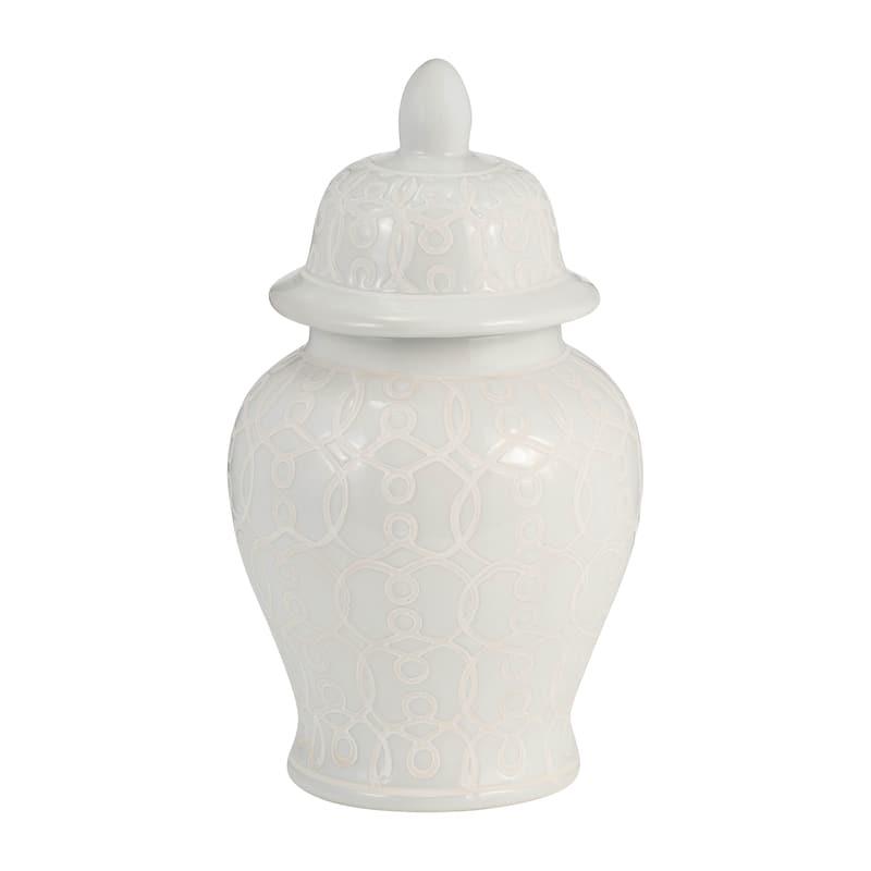 Sagebrook Home 10" Ivory Temple Jar Ceramic Chinoiserie Classic Contemporary Decorative Ginger Jar - 6" x 6" x 10" - Multi
