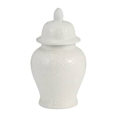 Sagebrook Home 10" Ivory Temple Jar Ceramic Chinoiserie Classic Contemporary Decorative Ginger Jar