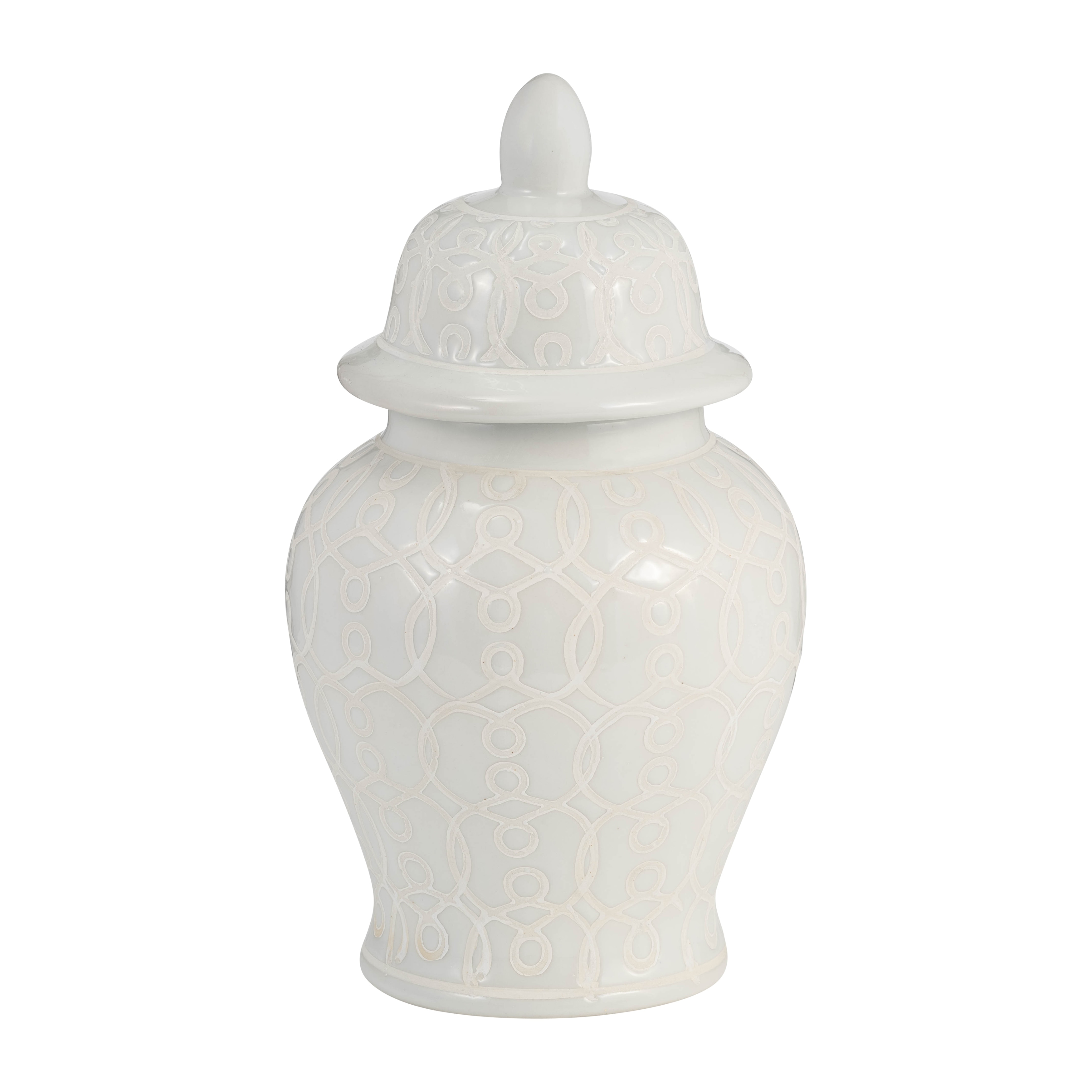Sagebrook Home 10" Ivory Temple Jar Ceramic Chinoiserie Classic Contemporary Decorative Ginger Jar