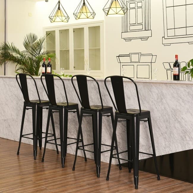 30" Height Set of 4 High Back Metal Industrial Bar Stools - 17" x 17" x 46" (L x W x H)