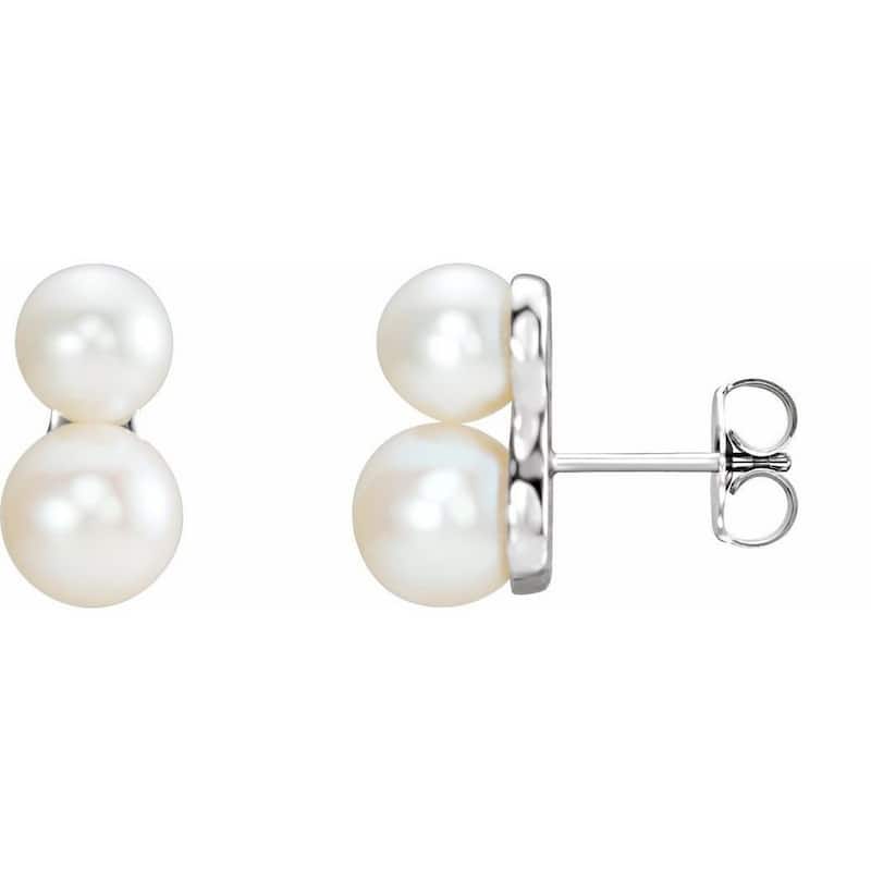 Curata 14k White Gold 7.0-7.5mm Double Cultured White Freshwater Pearl Stud Earrings