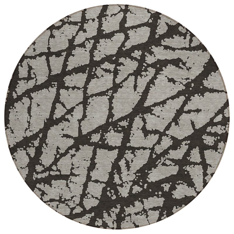 Machine Washable Indoor/ Outdoor Transitional Black Crackle Chantille Rug