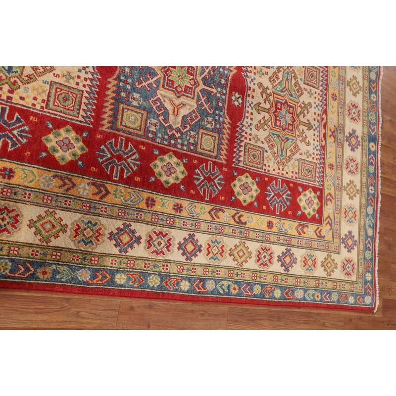 Geometric Kazak Area Rug Handmade Wool Carpet - 5'0" x 7'4"