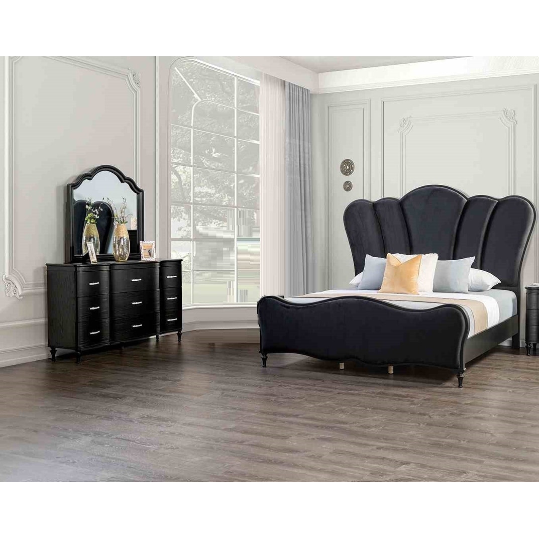 Modern Black Finish Solid Wood 3pc Bedroom Set