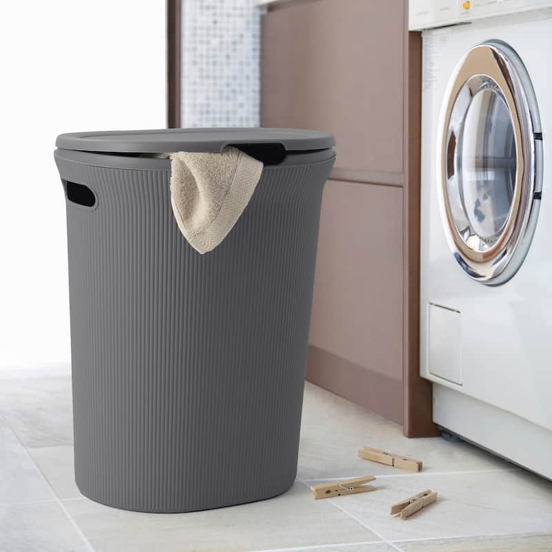 Superio 40 L Ribbed Laundry Hamper with Lid - Capacity: 40l - Grey
