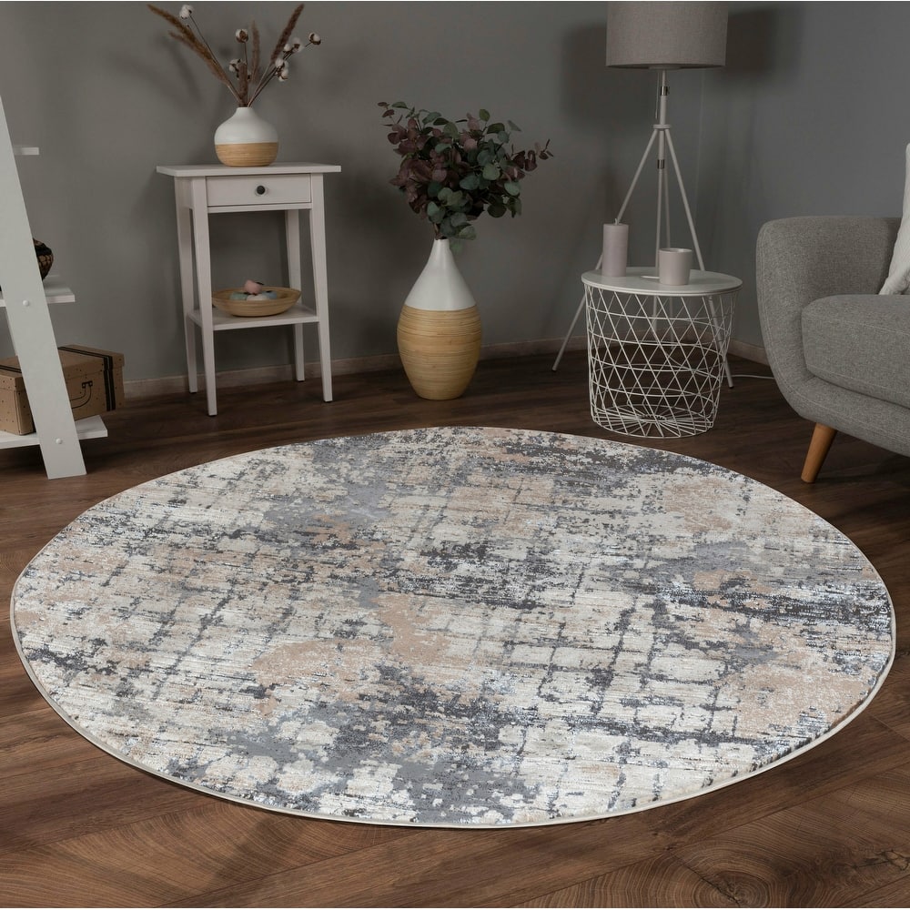 Omari Collection Grey/Beige Abstract Traditional Area Rug