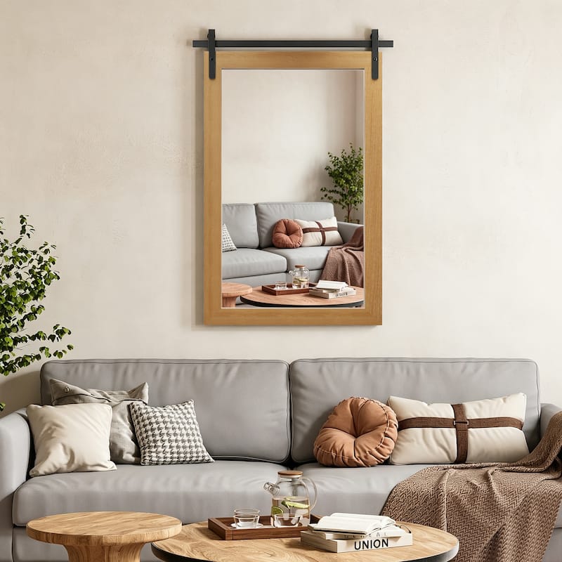 Farmhouse Barn Door Solid Wood Frame Bathroom Vanity Wall Mirror