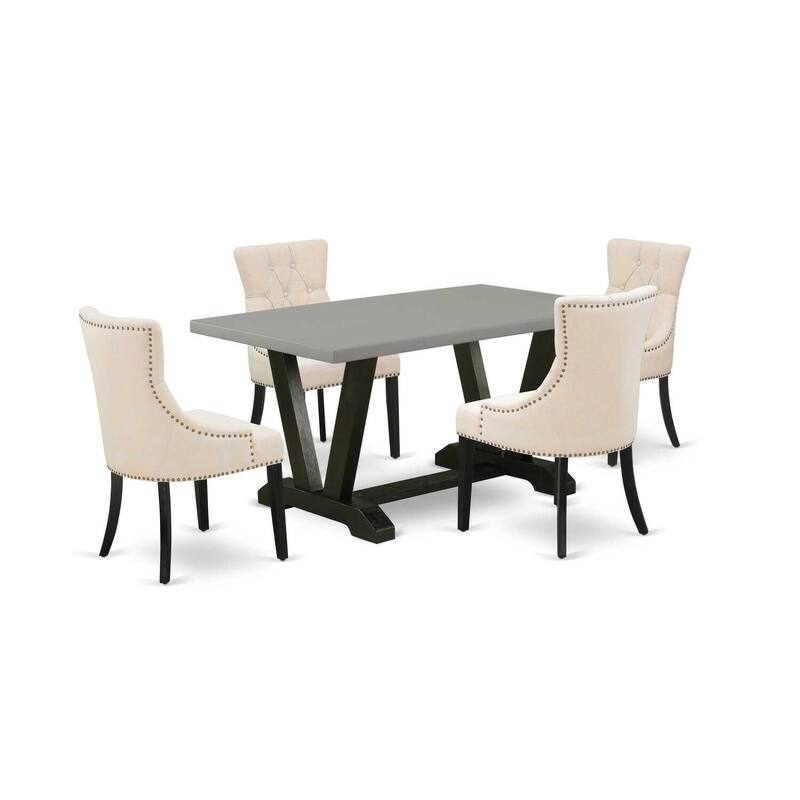 HomeStock 5-Piece Rectangle Natural Oak Finish Solid Wood Top Dining Table with 4 Upholstered Chairs
