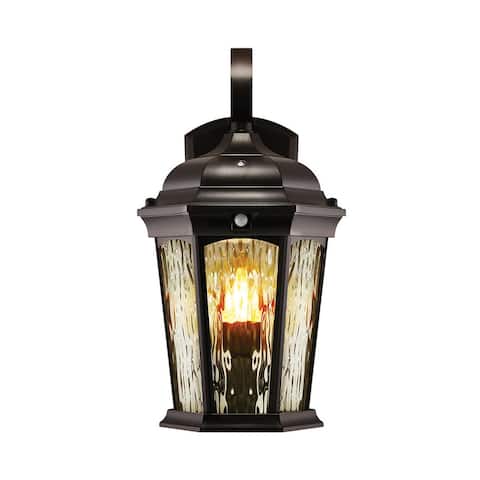 Euri Lighting Water Glass, Flame Lantern, Integrated Photocell, Motion-Sensor with Security Light (3000K) - 12W