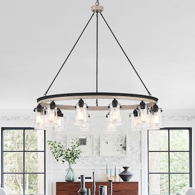 Acroma 12 Light 43In Modern Farmhouse Wagon Wheel Chandelier-UL Certified