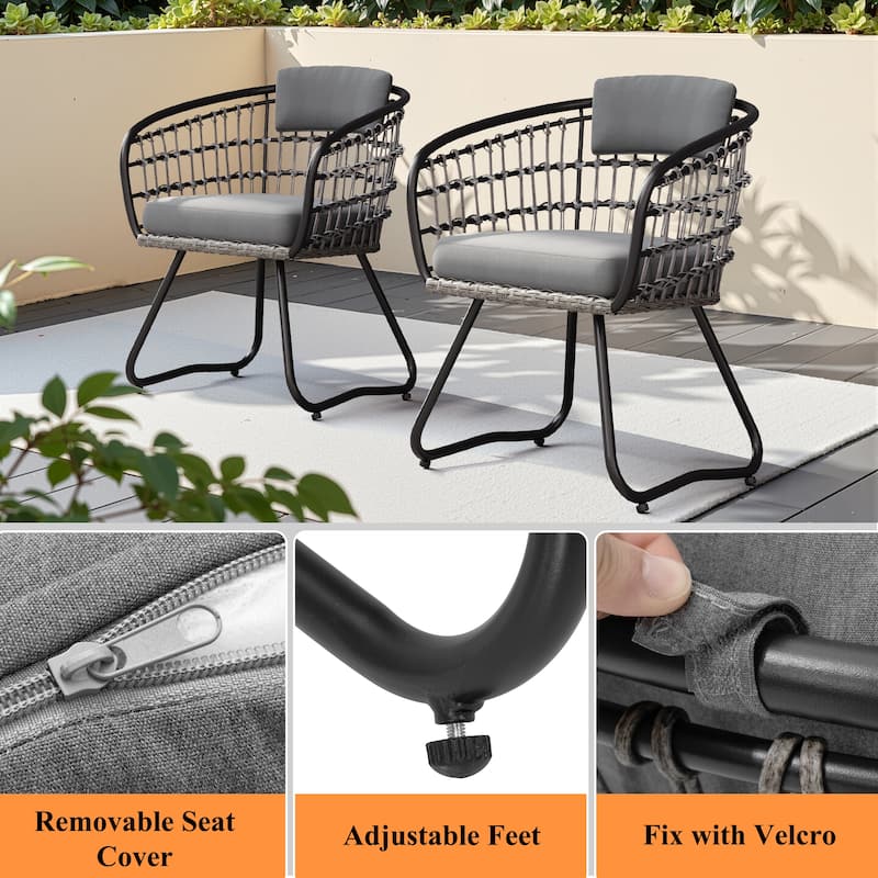 9-Piece Outdoor Patio Dining Set Wood Like Table Top Aluminum Rectangular Umbrella Hole Table with PE Rattan Chairs