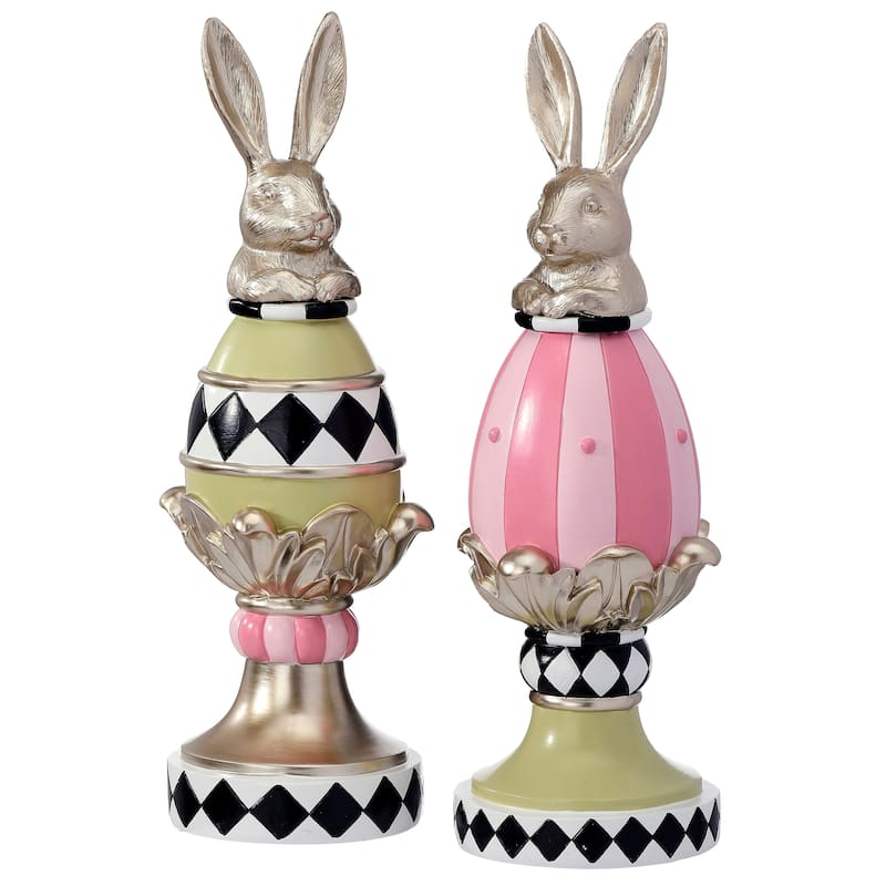 13.5" Resin Garden Bunny Egg Topiary Set of 2