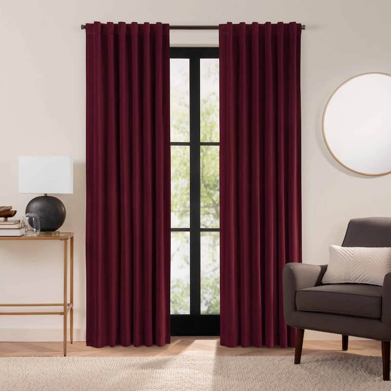 Eclipse Luxury Cotton Velvet 100% Blackout Rod Pocket Back Tab Curtain Window Panel - Red - 84x50